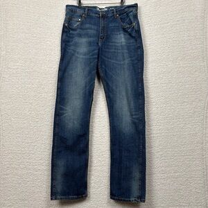Wrangler Retro Jeans Mens 36x36 (36x35) Blue Slim Straight Whiskered 5 Pocket